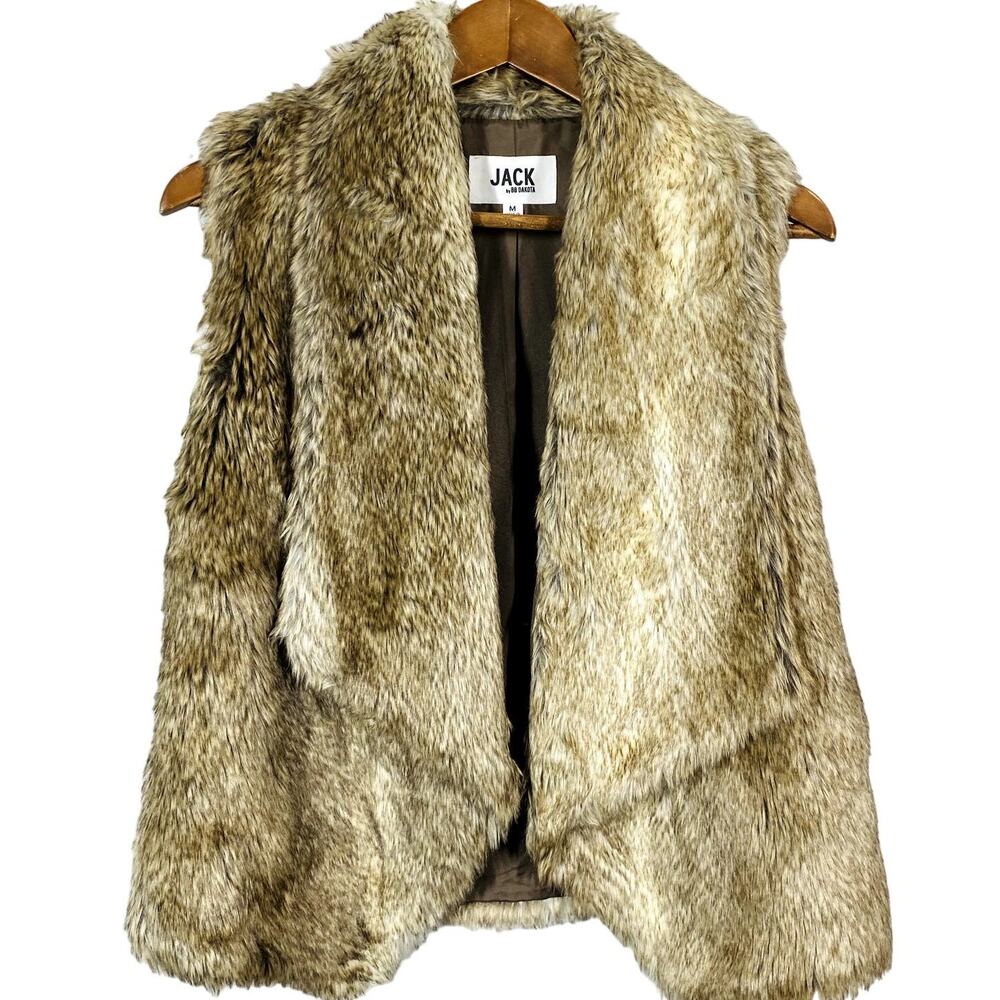 JACK by BB Dakota Faux Fur Vest Sleeveless Jacket Open Front Casual Winter - M